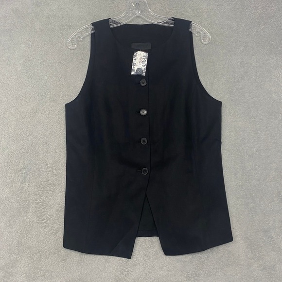 Madewell Top Womens 10 Crewneck Cutaway Vest Jet Black Tailored Sleeveless NW061 - Picture 3 of 10